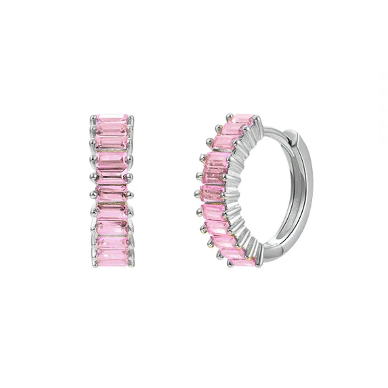 925 Sterling Silber Creolen mit Zirkonia – Bunte Huggie Ohrringe für Damen