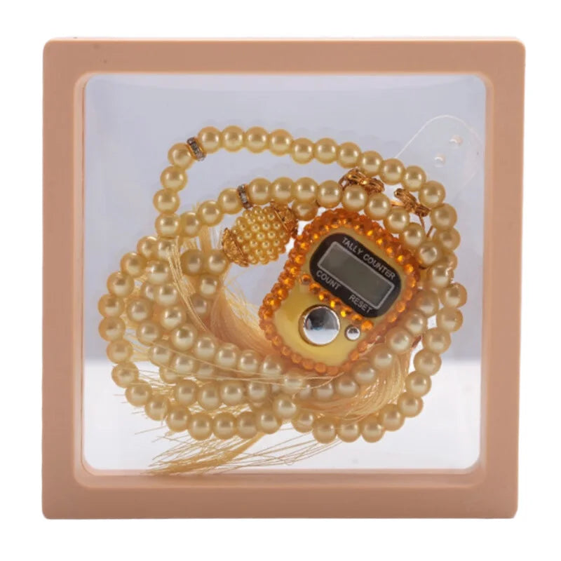 Exklusives Gebets-Set: Glanzvolle Tasbih & Strass-Digitalzähler