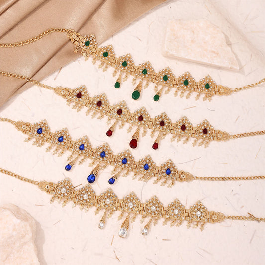 2-in-1 Braut-Juwel– Goldfarbenes Collier & Haarschmuck