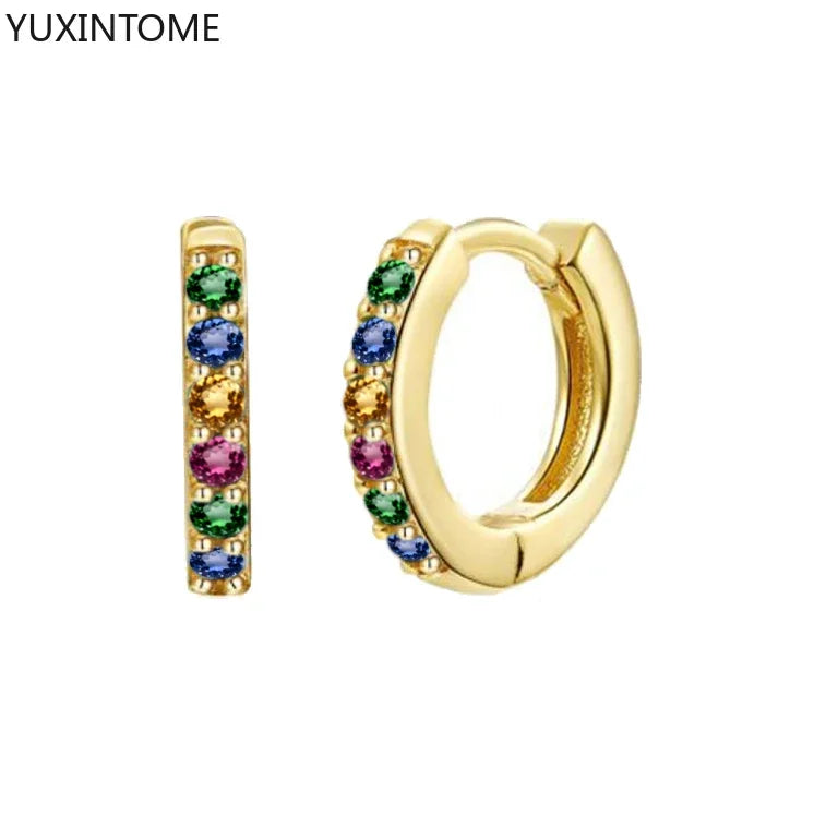 925 Sterling Silber Creolen mit Zirkonia – Bunte Huggie Ohrringe für Damen