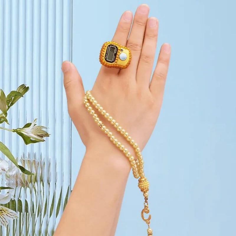 Exklusives Gebets-Set: Glanzvolle Tasbih & Strass-Digitalzähler