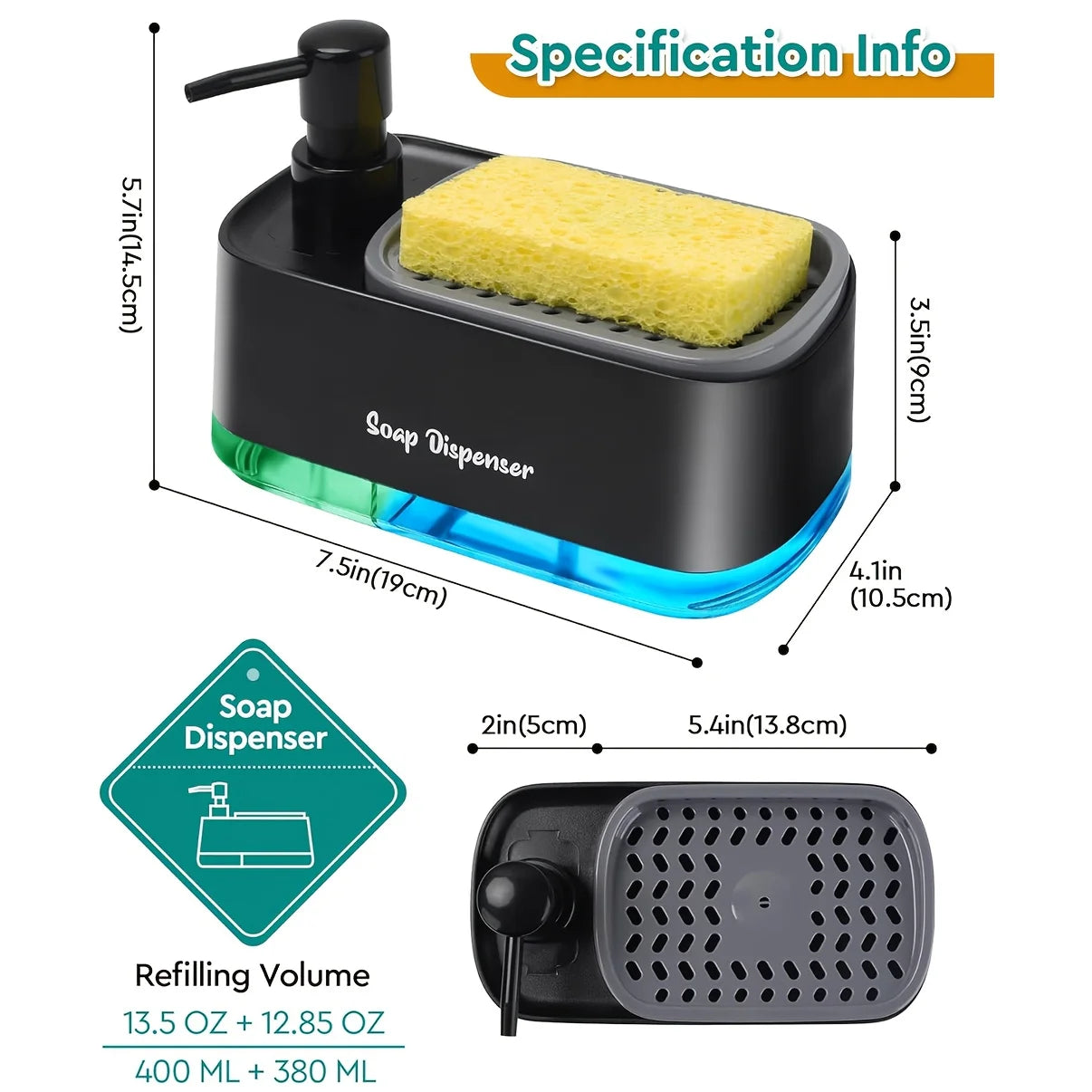 Multifunktionaler Seifenspender mit Integriertem Schwammhalter