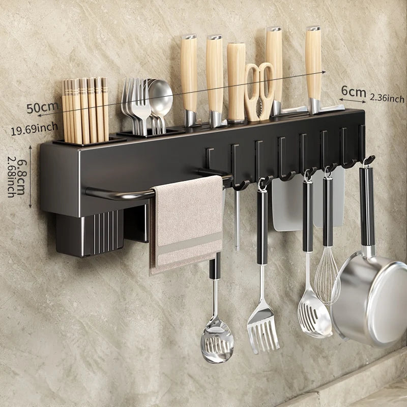 Elegante Wandmontierte Küchenutensilien-Halterung aus Karbonstahl