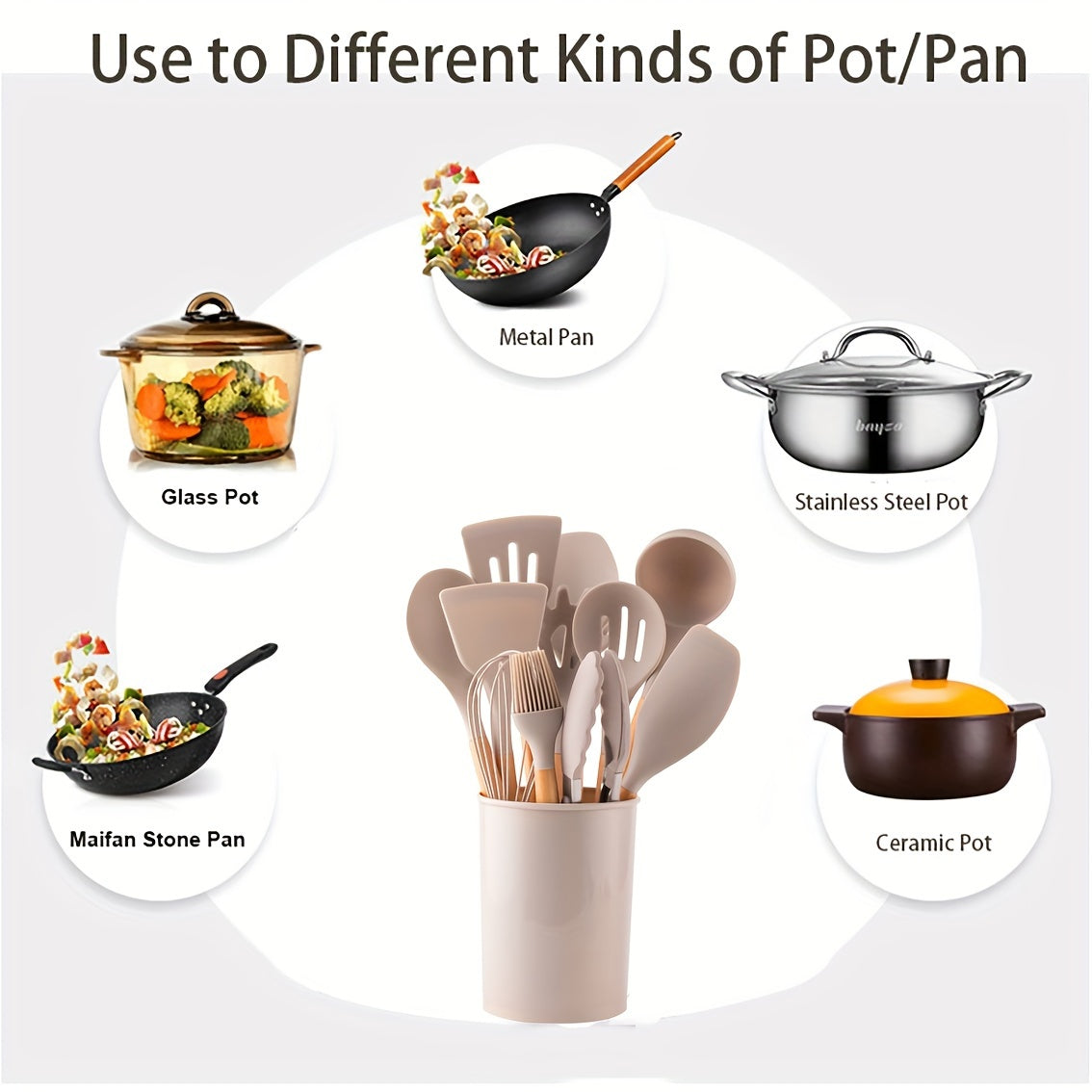 12-teiliges Silikon-Küchenhelfer-Set mit Holzgriffen