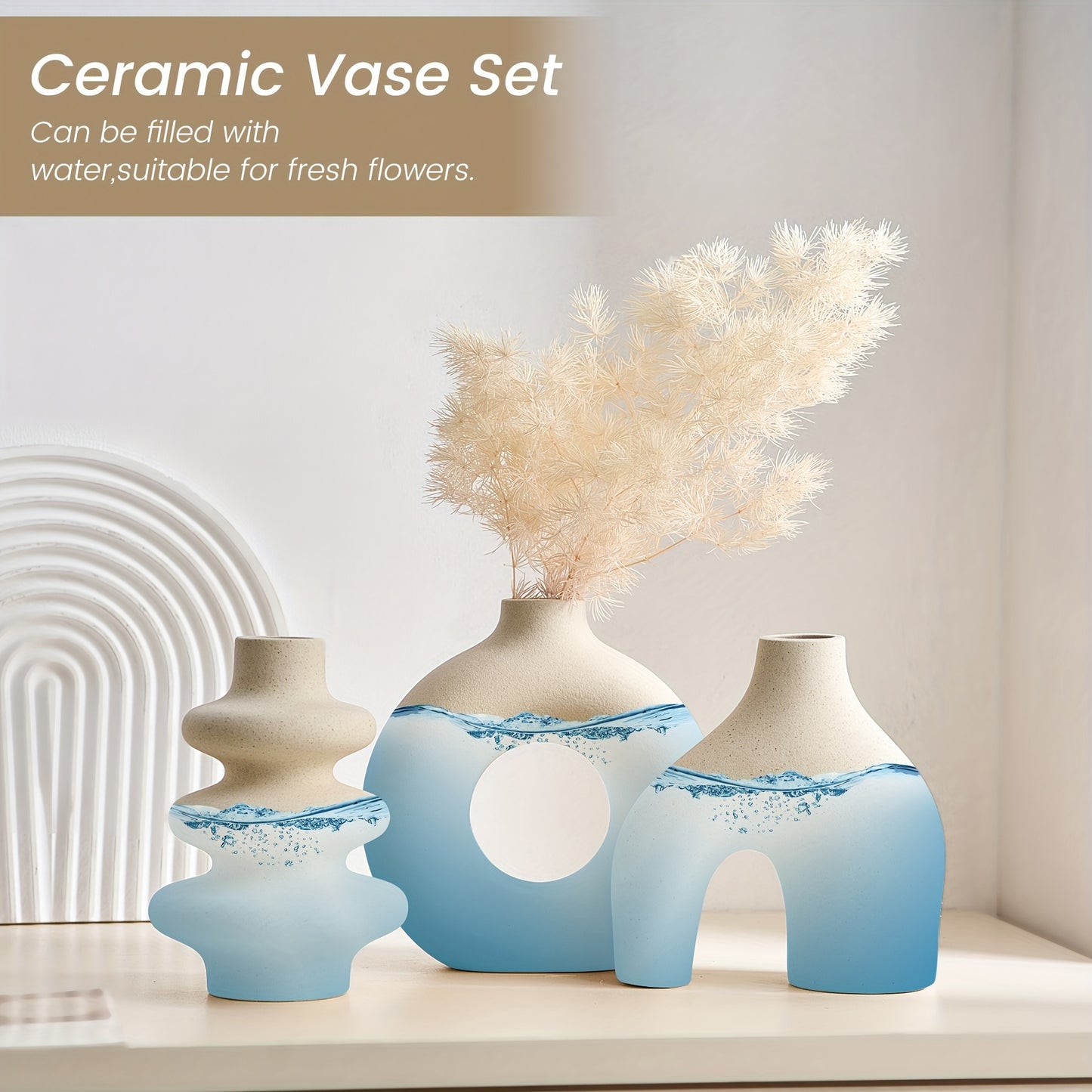 3er Set Boho Chic Keramik-Knospenvasen