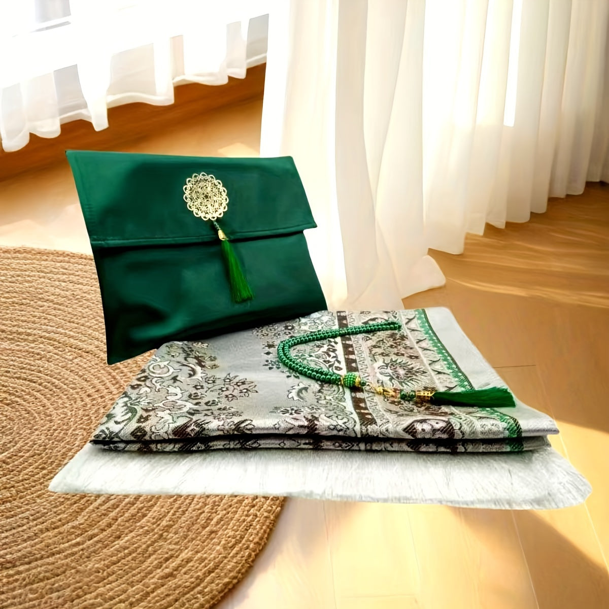 Tragbarer Islamischer Gebetsteppich-Set mit 99 Perlen