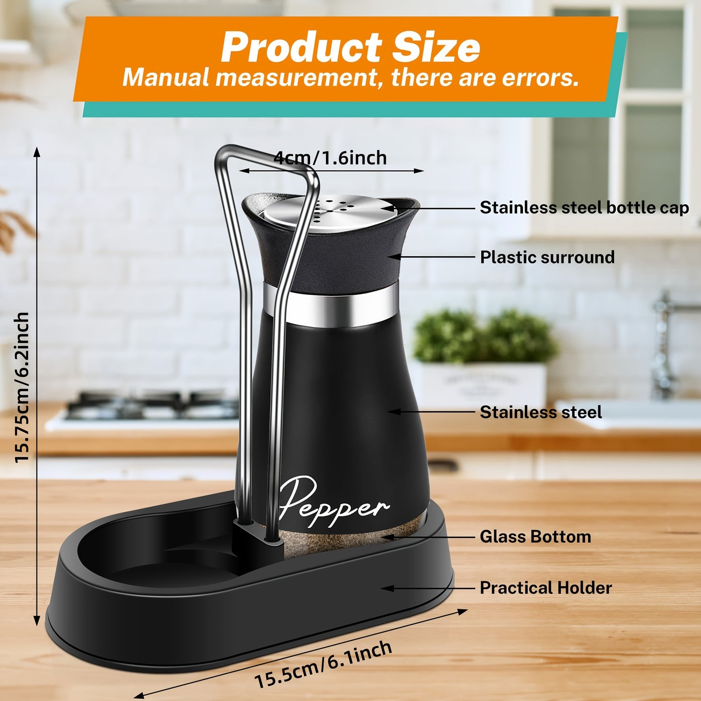 2er Set Salz- und Pfefferstreuer aus Glas mit Halterung