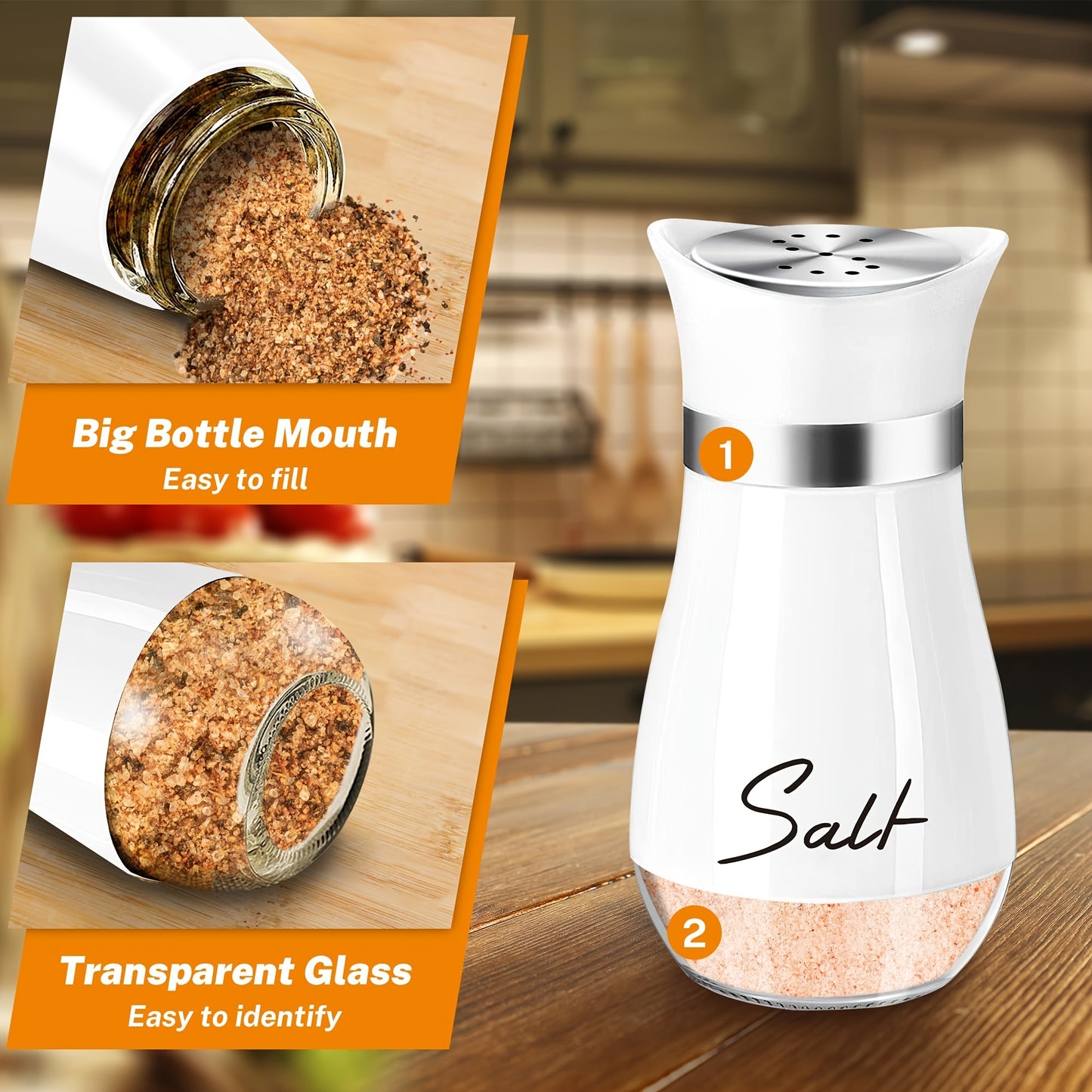 2er Set Salz- und Pfefferstreuer aus Glas mit Halterung