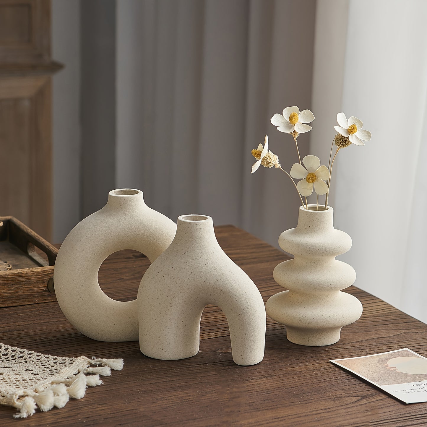 3er Set Boho Chic Keramik-Knospenvasen