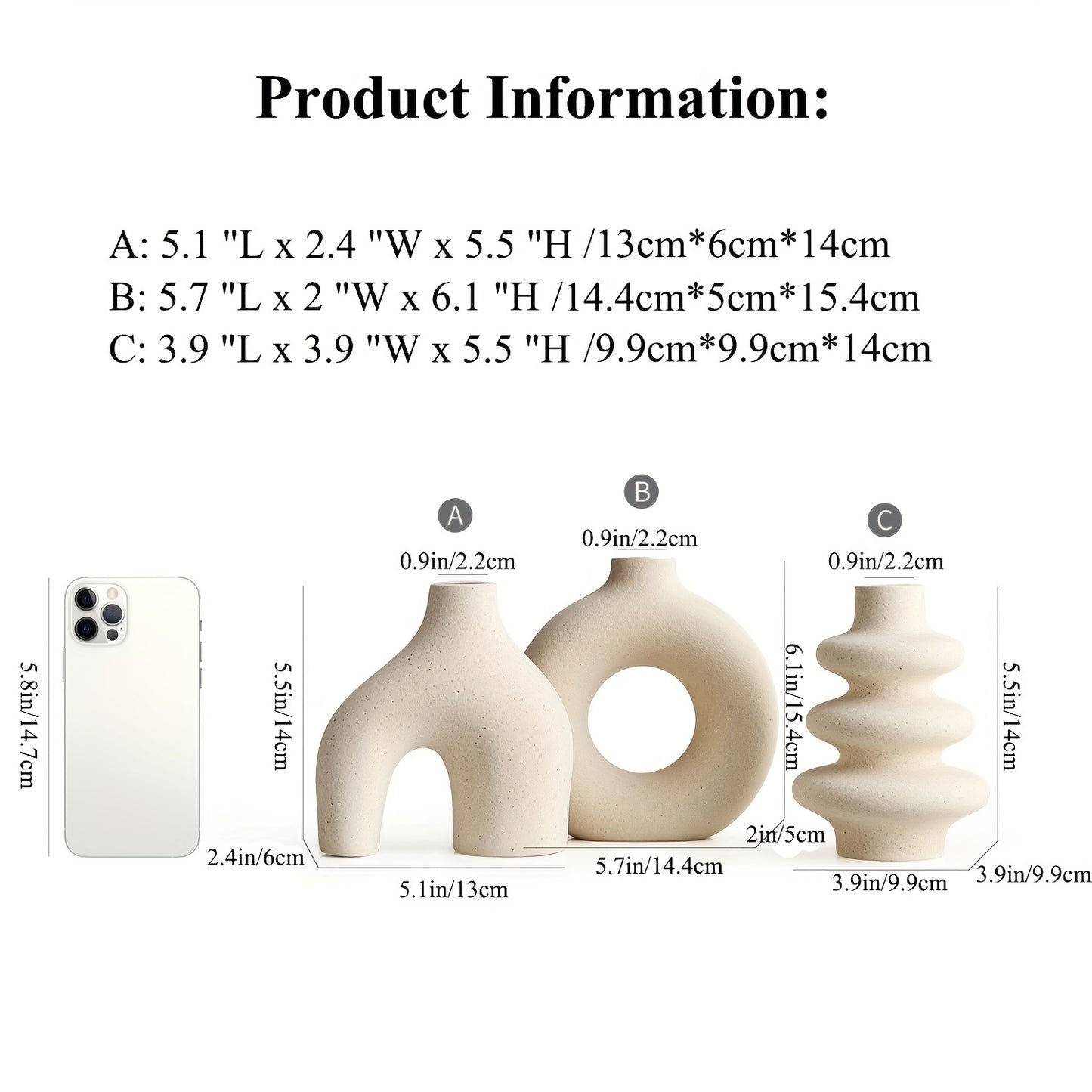 3er Set Boho Chic Keramik-Knospenvasen